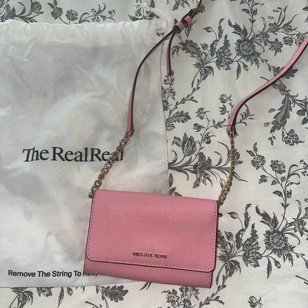 Michael Kors Pink Leather Crossbody Bag with Structured Design